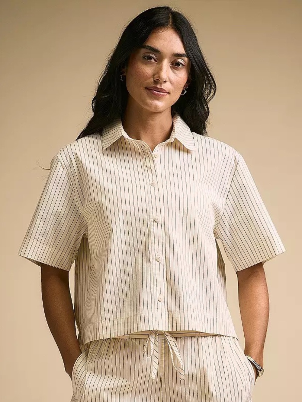CALIA Women's Poplin Short Sleeve Boxy Button Down
